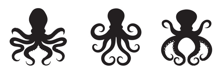 octopus icon black silhouette, outline vector illustration