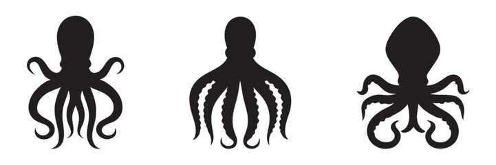 octopus icon black silhouette, outline vector illustration
