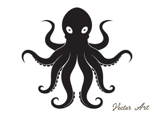 octopus icon black silhouette, outline vector illustration © Badhon