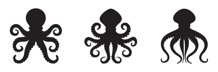 octopus icon black silhouette, outline vector illustration