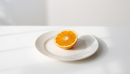 Single Orange Slice on White Plate