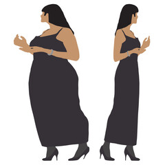 Conceptual fat overweight obese female vs slim fit healthy body after weight loss or diet on white background. A  fitness, nutrition or obesity, health shape illustration vector as silhouettes