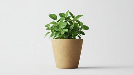 Obraz premium Bringing nature indoors with a minimalist potted plant in a biodegradable fiber pot for interior design inspiration