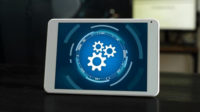 Automation of business process and systems. Robotic process automatization RPA concept with gears icon.