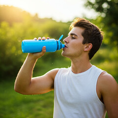 drinks water from a sports bottle