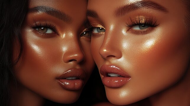 Captivating beauty of diverse models showcasing luxury skincare in a stunning, hyper-realistic setting filled with elegance and allure