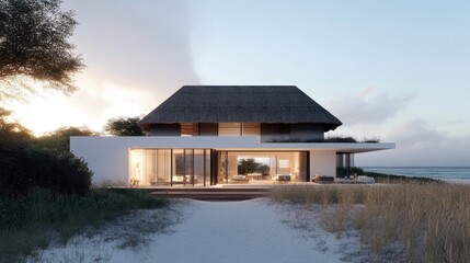 Seamless harmony of contemporary design and traditional thatch in a beach house oasis in Zanzibar