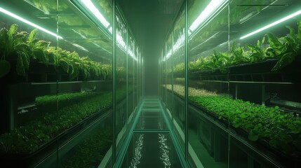 Innovative hydroponic farm utilizes shipping containers for sustainable agriculture with sleek design and advanced lighting technology