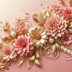 There is a pink and white flower with pearls on a pink background generative ai