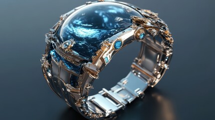 Innovative wrist jewelry device blends oceanic elements with advanced technology for a unique aesthetic experience