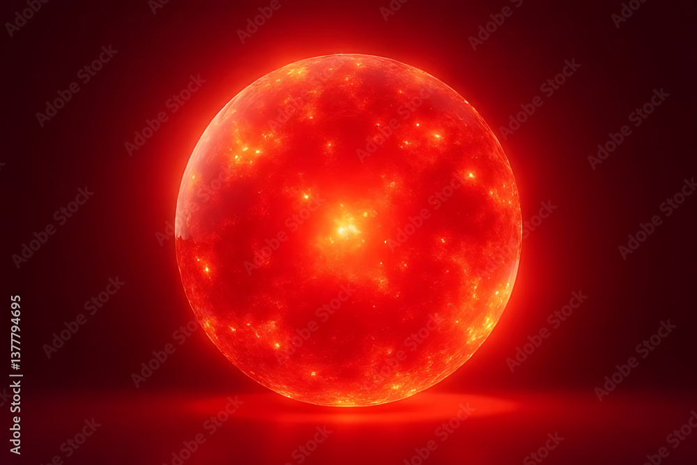 Aufkleber glowing red sphere floating in space abstract digital art cosmic environment close-up view