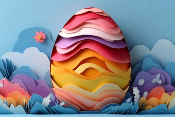 Colorful easter eggs in a beautiful paper landscape artistic creation vibrant environment close up