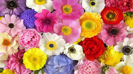 Fototapeta premium Vibrant flowers in various colors create joyful display