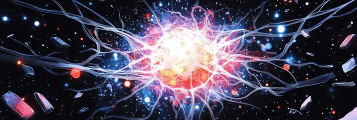 Cosmic Energy Burst Abstract Nebula with Glowing Particles and Filaments