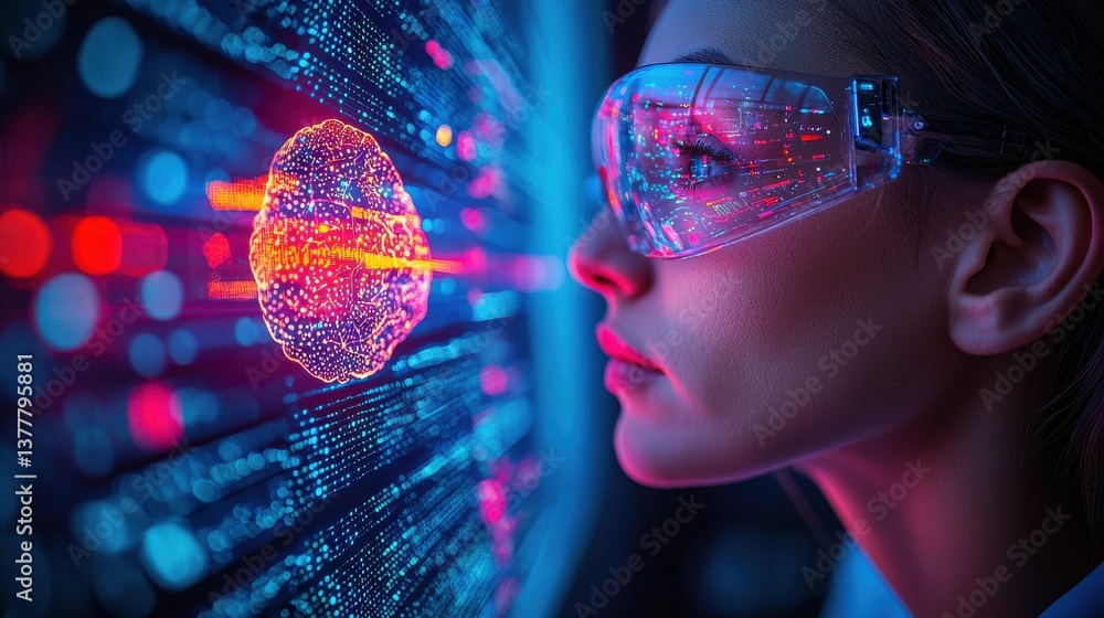 Poster futuristic digital holographic interface with abstract data visualization showcasing the potential o