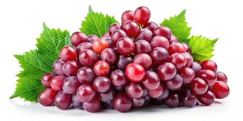 Obraz premium Red Grapes Still Life Photography: Juicy Fruit, Green Leaves, White Background