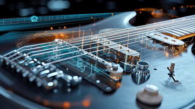 Electric Guitar close-up: A stunning close-up shot of an electric guitar, capturing its intricate details and elegant design, showcasing musical potential.