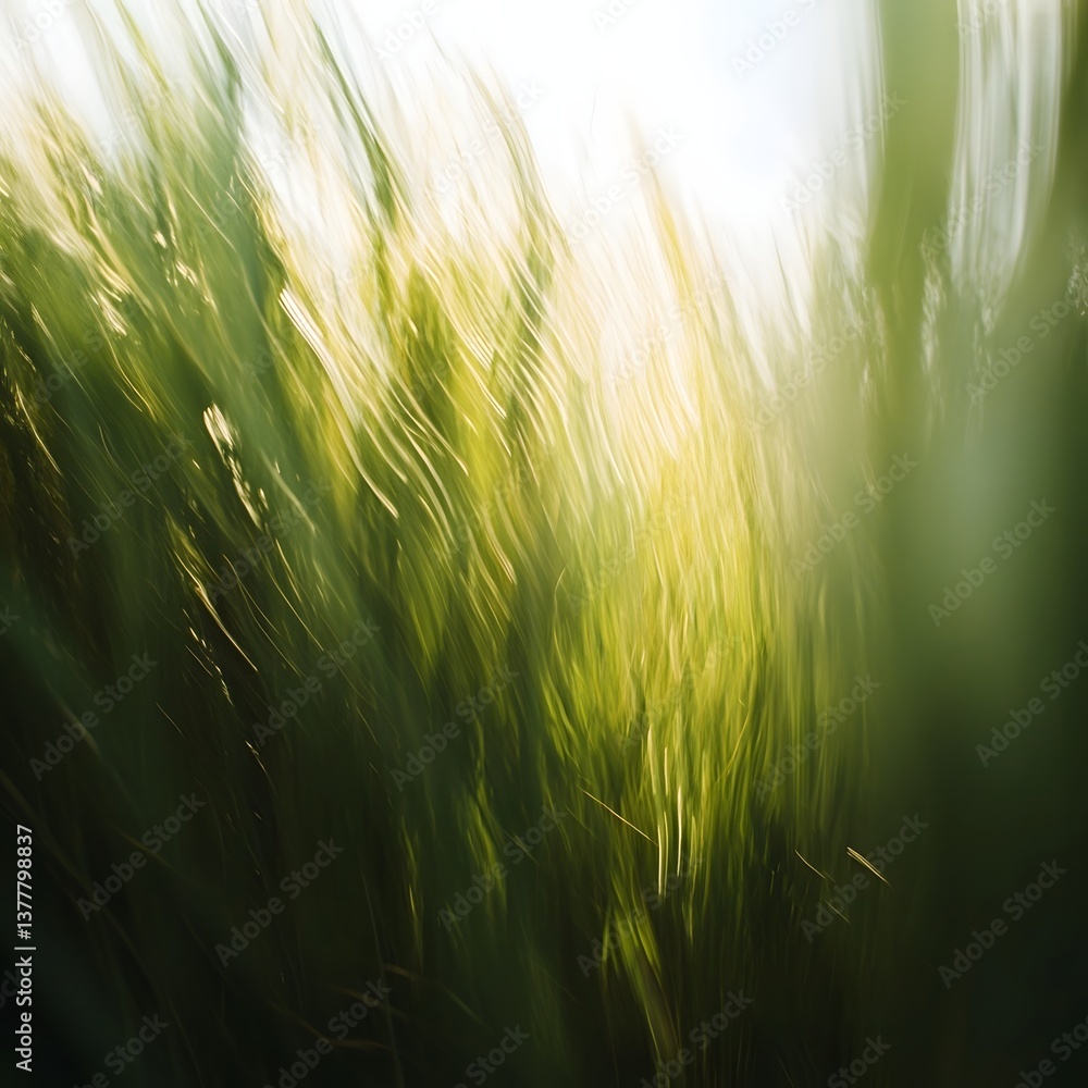 Poster soft blurred image of a dense vertical arrangement of tall green plants creating an abstract and dyn