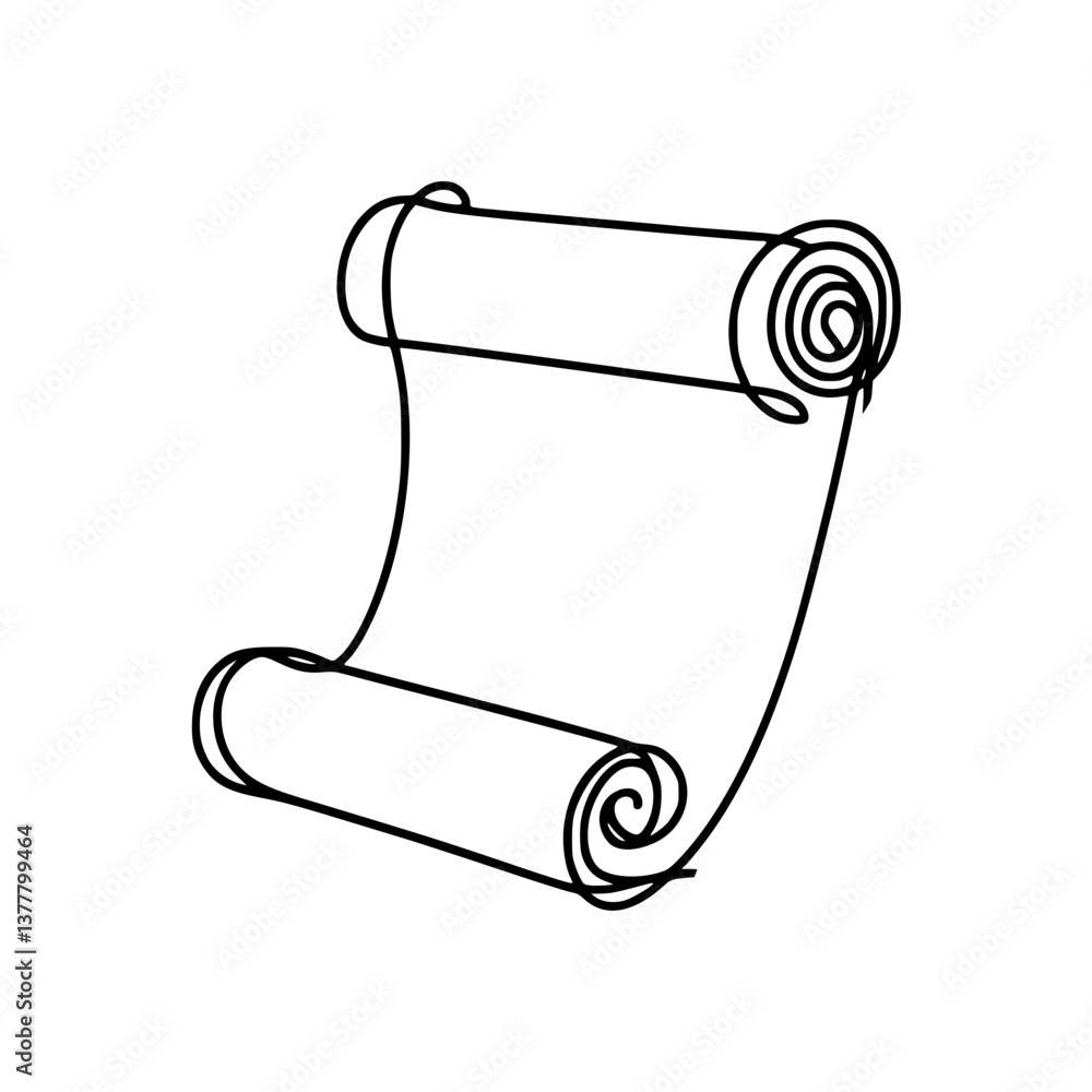 Poster line drawing of unrolled scroll on transparent background