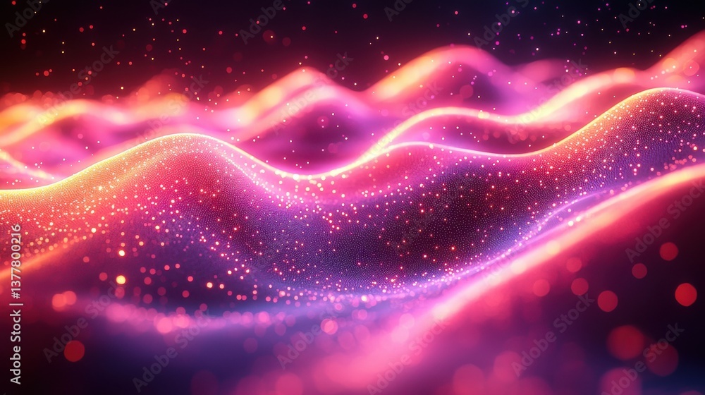 Poster captivating abstract digital backdrop with a fluid wave of glowing luminous particles and cosmic ene