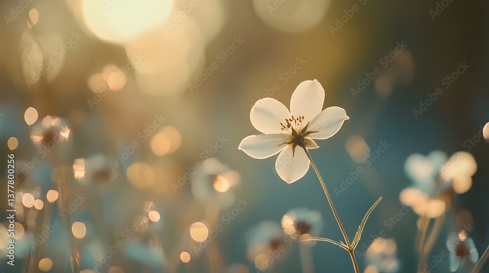 Poster a single delicate flower stands out in focus surrounded by a soft blurred background of smaller bloo