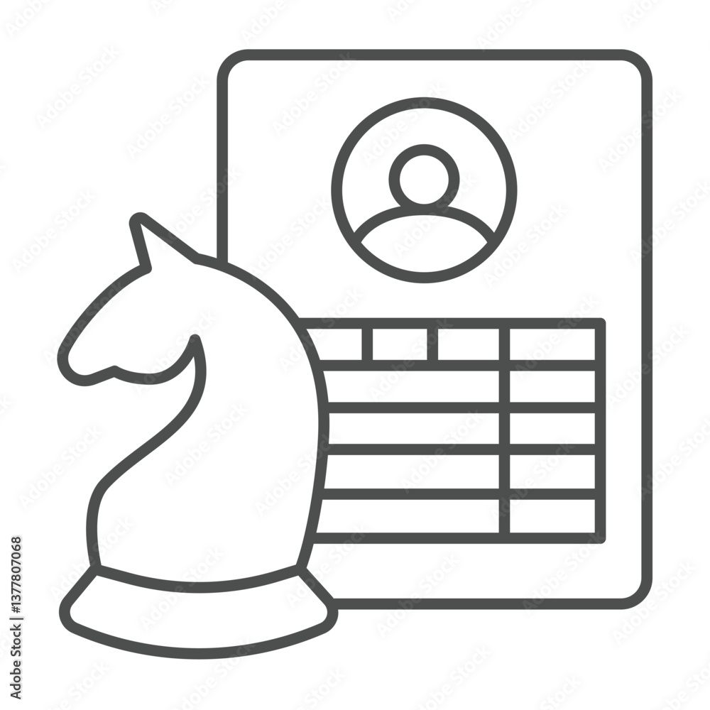 Poster candidate profile with photo and chess horse thin line icon, design recruitment concept. vector grap