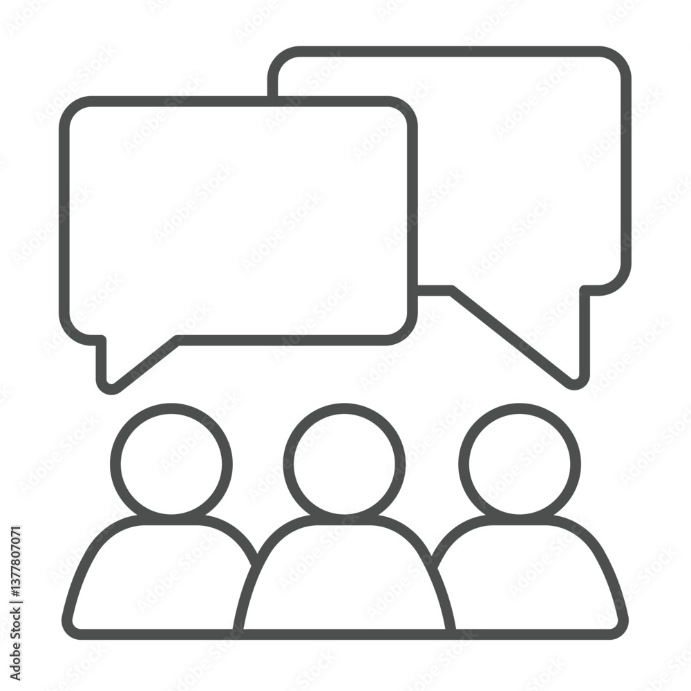 Poster team with dialog popup windows thin line icon, design recruitment concept. vector graphics. people c