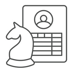 Candidate profile with photo and chess horse thin line icon, design recruitment concept. Vector graphics. Application form sign on white background, outline style icon for mobile or web design.
