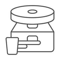 Motor with wheel and foot button thin line icon, pottery making concept. Vector graphics. Workbench for clay sculpting sign on white background, outline style icon for mobile or web design.