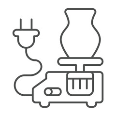 Electric motor machine with clay jug thin line icon, pottery making concept. Vector graphics. Clay jug modeling workbench sign on white background, outline style icon for mobile or web design.