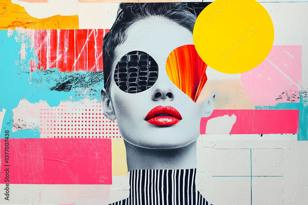 Poster generative ai retro inspired spring collage with abstract geometric elements and bold artistic compo