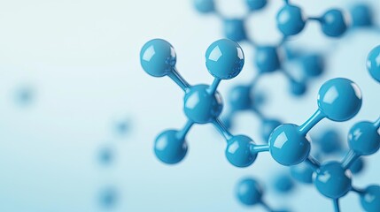 Blue exosome particles in scientific three-dimensional concept. Close-up view of blue molecular structures on soft background.
