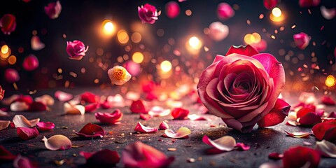 Low Light Rose Petals Falling,  Romantic Dark Photography, Alpha Channel Image
