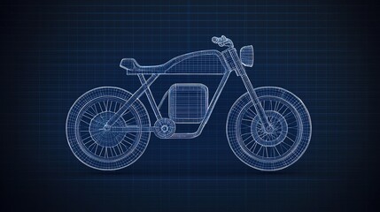 Fototapeta premium Next-gen electric bike blueprint cad render digital design modern technology isometric view innovation concept