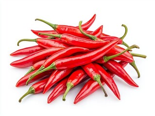 Vibrant red chili peppers piled together, showcasing their vivid colors and fresh appearance.