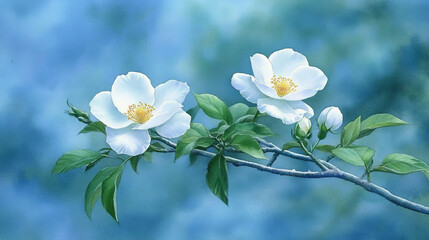 Obraz premium Beautiful watercolor flowers with soft blue background