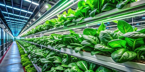 Obraz premium Vertical Farm Spinach, Sustainable Agriculture, High-Tech Farming, Eco-Friendly Food Production, Indoor Farming Technology