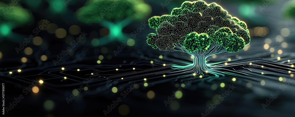 Poster cyberpunk biotech with futuristic greenery network concept. a fusion of nature and technology showca