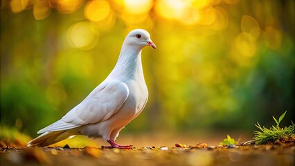 Fototapeta premium White Pigeon Ground Photo, Bird Photography, Peaceful Dove Image, Wildlife, Nature, Animal, White Bird, Ground Bird, Feathered Friend, Avian, Serenity,
