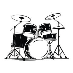 Drum Set Sketch Silhouette, Vector, Icon, Logo, White Background.