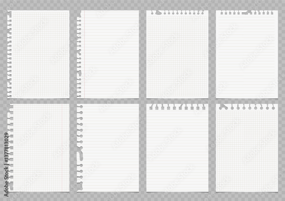 Poster set of torn lined and squared paper. torn sheet of paper from a notebook with rough edges. vector il