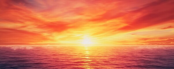 Fototapeta premium Sunset over the ocean scenic view with vibrant sky and dramatic dusk concept. A stunning sunset over the ocean with vibrant orange hues.