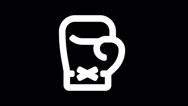Icon boxing glove is distorted. Glitch. Noise, chromatic aberration, geometric distortion. Transparent background, looped. In-Out looped. Alpha BW at the end