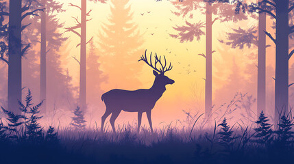 solitary deer stands gracefully in misty forest at dawn, serene image. majestic animal captured in this peaceful, beautiful scene