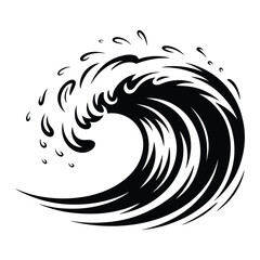 Naklejka premium Ocean Wave Sketch Silhouette, Vector, Icon, Logo, White Background.