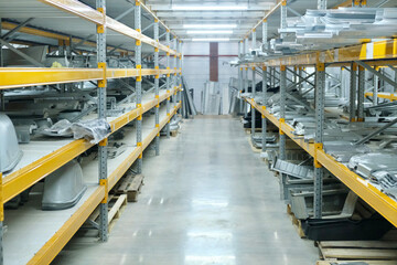 A warehouse with car spare parts. Storage, sale of auto parts, warehouse.
