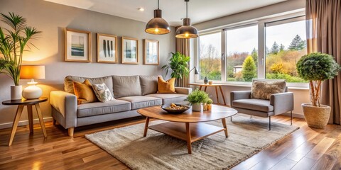Panoramic Cozy Neutral Living Room: Modern Furniture, Minimalist Design, Interior Design Inspiration