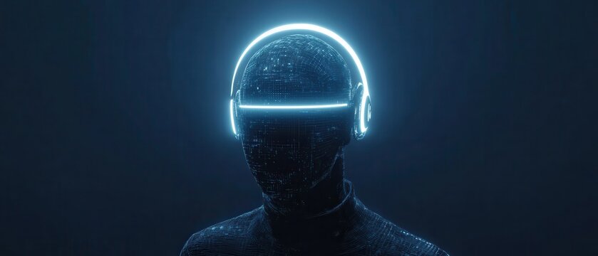 Neon glowing futuristic virtual reality headset