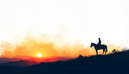 Horse rider watching sunset during horse trekking vacations  