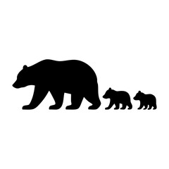 Fototapeta premium Bear with cubs silhouette walking in line